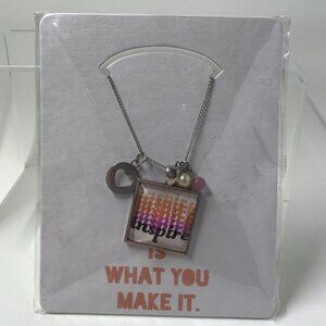 NEW Pendent Necklace with "Inspire" pendent and 3 charms on a 16 inch chain